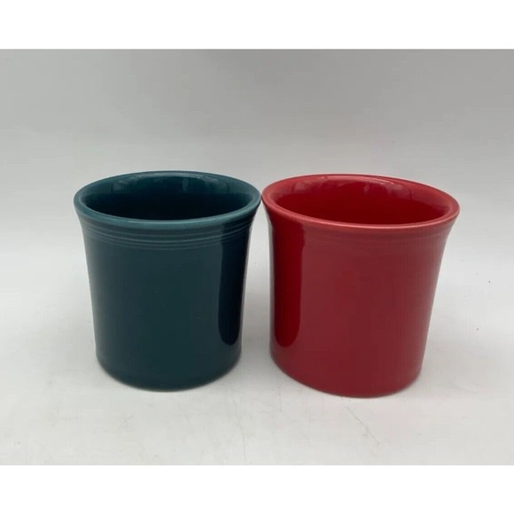 Fiesta Ware Tom Jerry Coffee Mugs Set of 2 HLC O Ring Handle Cups Red Green - Picture 4 of 8